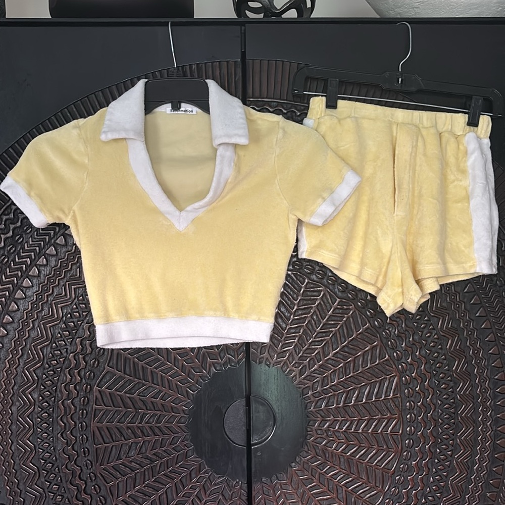 Reformation terry yellow two piece set polo crop top shorts XS - Picture 3 of 7